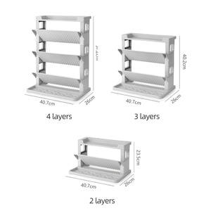 <b>Kitchen</b> Multi-layer Plastic Condiment <b>Caddy</b> Organizer Storage Box with Knife Rack 3 Layer Holder Condiment Storage Shelf - Product Image 3