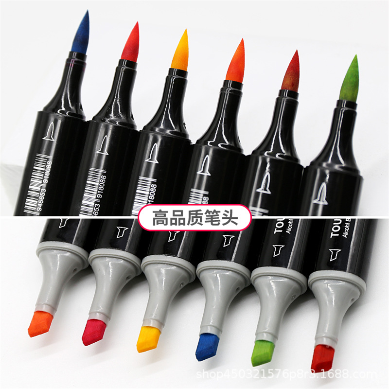 Wholesale -New Double-headed Soft Brush Permanent Ink Professional Sketch Drawing Art Markers Pen for Paper