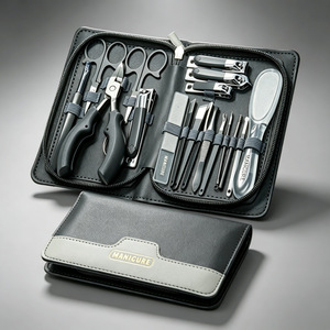 Ensemble de manucure et pédicure en acier inoxydable, 18 pièces, kit de coupe-ongles, étui à fermeture éclair portable, logo personnalisé, outils de voyage - Product Image 1
