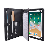 Carpeta de cuero de lujo para Portafolio, organizador de negocios personalizado de cuero PU, color marrón y negro