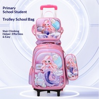 Nouveau style – Sac à dos à roulettes en nylon effet gaufré pour école primaire, ensemble trois pièces à thème dessin animé, pour les classes 3-6, en polyester