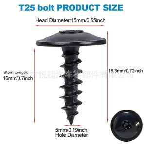 สกรูเกลียวปล่อย Torx T25 ขนาด 15 มม. หัว 16 มม. สำหรับยึดโลหะบังโคลนรถยนต์ - Product Image 1