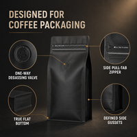 Bolsas de Café con Fondo Plano y Válvula de Desgasificación, Cierre Lateral, 125g 250g 500g 1kg, Disponibles en Stock