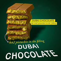 Barre de chocolat au pistache de Dubaï OEM, Kunafa Kataifi fourrée au chocolat noir et au lait, collation, marque privée, vente en gros