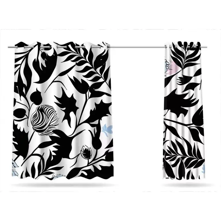 Motifs de feuilles en pointillés noir et blanc de style artiste 100% Polyester Impression Tissu pour rideaux Support personnalisation