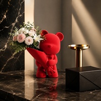 Support de bouquet en forme d'ours floqué rouge, objet décoratif de table pour la Saint-Valentin, décoration intérieure, pour les acheteurs en gros et la présentation au détail