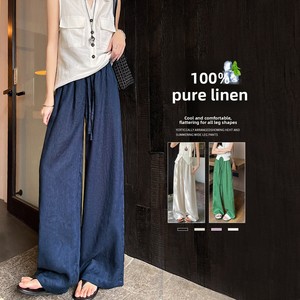 Pantaloni Muguyu 100% puro <span class=keywords><strong>lino</strong></span> a gamba dritta, sottili, a <span class=keywords><strong>vita</strong></span> <span class=keywords><strong>alta</strong></span>, drappeggiati, a gamba larga, 260604018 - Product Image 3