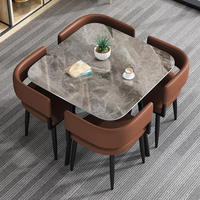Ensemble de table à manger carrée moderne et écologique avec plateau en pierre frittée - 1 table et 4 chaises en cuir artificiel pour la maison, le restaurant, l'hôtel
