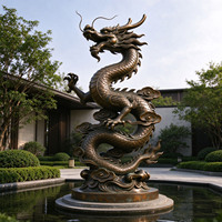 Statue de dragon chinois en bronze coulé sur mesure grandeur nature, finition patine antique, sculpture pour extérieur, place publique, jardin