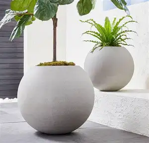 Pots de fleurs boule en fibre de verre pour jardin, pots de jardinière durables légers, grands décoratifs ronds, ventes directes d'usine