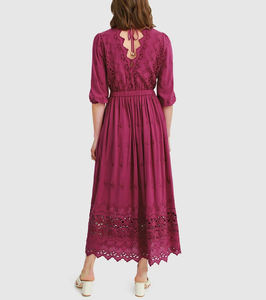 Robe personnalisée à quantité minimale <span class=keywords><strong>de</strong></span> commande bas belle mode vêtements d'été Jacquard mousseline <span class=keywords><strong>de</strong></span> soie tissu brodé dentelle dames longues robes femmes - Product Image 3