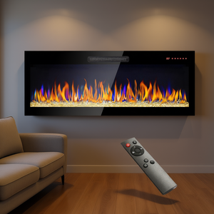 Cheminée électrique murale ultra-mince de 50 pouces en verre trempé avec télécommande et flamme multicolore - Product Image 2
