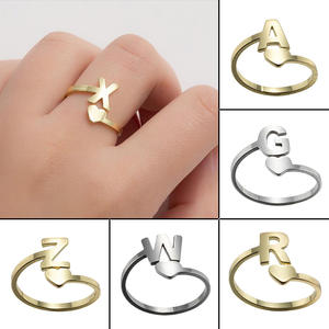 Anillos de Acero Inoxidable con Letras Mayúsculas Árabes, Ajustables, Dorados, Económicos, Anillos de Compromiso con Corazón para Mujer, Anillos de Eternidad - Product Image 1