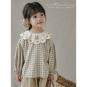 YOEHYAUL 秋季新款设计棉质彼得潘领衬衫女童格子花卉衬衫上衣高品质批发儿童女童衬衫 - Product Image 3