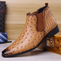 Nouveauté Bottes en cuir décontractées à motif d'autruche pour hommes en stock