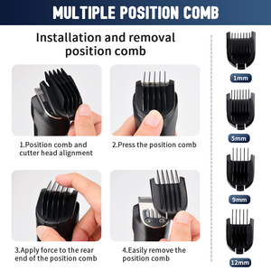 Máy Cắt Tóc Không Dây Cho Nam Giới, Dao Cạo Điện Cho Người Lớn, Bộ Cắt Tóc Chuyên Nghiệp 3 trong 1, Đèn LED Màu Đen, Sạc USB, Loại C - Product Image 6