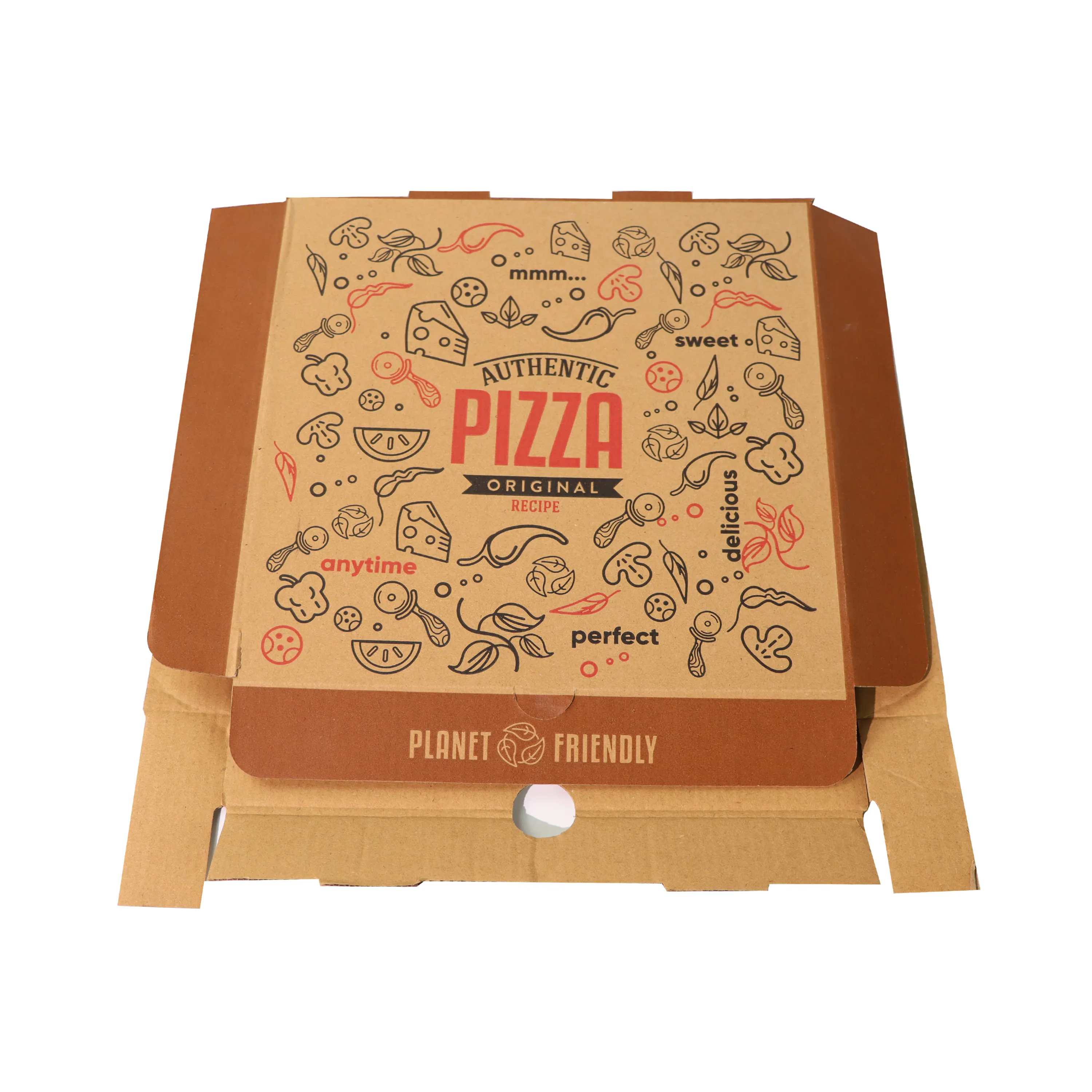 Toptan farklı boyut oluklu kağit kutu yiyecek kutusu özelleştirilmiş Pizza kutusu