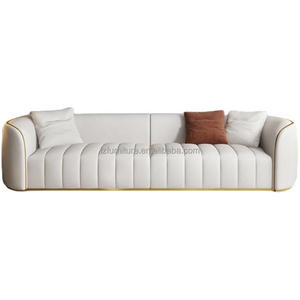Customize Living Room Furniture <b>Cream</b> White Leather Curved <b>Sofa</b> Modern - Product Image 1