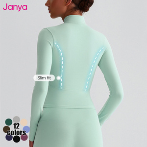 Janya Женская дышащая Солнцезащитная приталенная спортивная куртка с длинным рукавом для спортзала и фитнеса, куртка на молнии для йоги с отверстием для большого пальца - Product Image 6