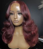 Peluca de Cabello Humano Natural Ondulado Suelto 13*4 HD Lace Glueless Color Marrón con Frontal Pre-arrancado 99J, Peluca Rizada y Lisa
