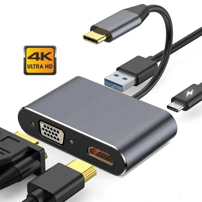 Мультипортовый адаптер, совместимый с USB-C, VGA Type-C, с разъемом Thunderbolt 3-4 К 1080P 4 в 1, док-станция-концентратор USB-C