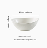 Grand bol en céramique blanche côtelée, bol de service profond pour salade, soupe, ramen, usage commercial pour hôtels et restaurants
