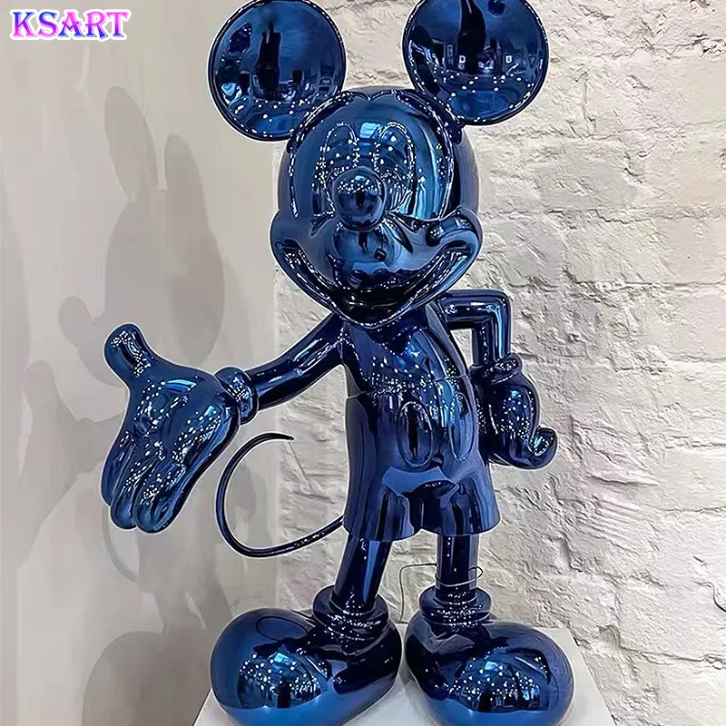 Sculpture Pop Art Statue de souris en fibre de verre Mickey placage peut être personnalisé Sculpture en résine de jardin de dessin animé grandeur nature