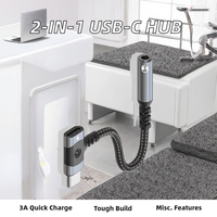 Kabel USB Type-C 2-in-1 JILIAN dengan Adaptor 3.5mm, Pengisian Cepat 3A, Jaket Nilon Ramah Lingkungan, Dongle PD, Jack Headphone & Mic Aux