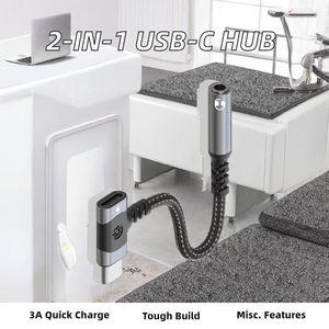 2-Trong-1 USB C Để 3.5Mm Adapter Với 3A Nhanh Chóng Sạc Nylon Áo Khoác Pd <span class=keywords><strong>Dongle</strong></span> Cho Tai Nghe AUX Mic Jack 3.5Mm Headphone Sạc - Product Image 2