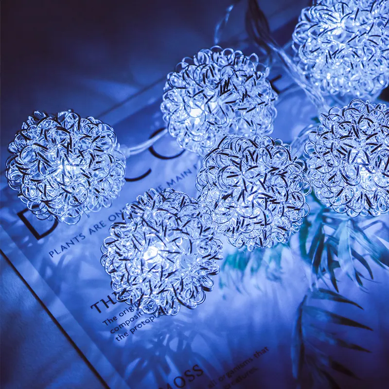 Cool white metal ball led string patio lights outdoor christmas decorations