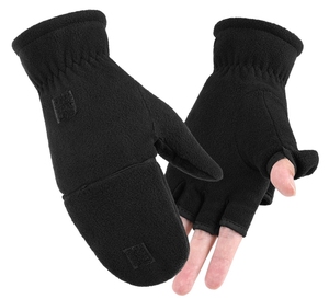 Gants d'hiver noirs pour hommes et femmes, mitaines convertibles sans doigts, doublure thermique isolante, coupe-vent, chauds pour le sport - Product Image 5