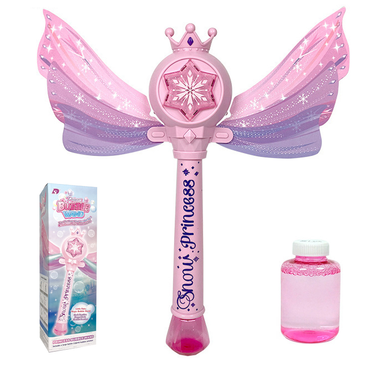 Girl Party Enchanting Princess Pink Magic Bubble Wand Butterfly Stick Plastic Flashing Bubble Gun Toys for Kids With Light Music