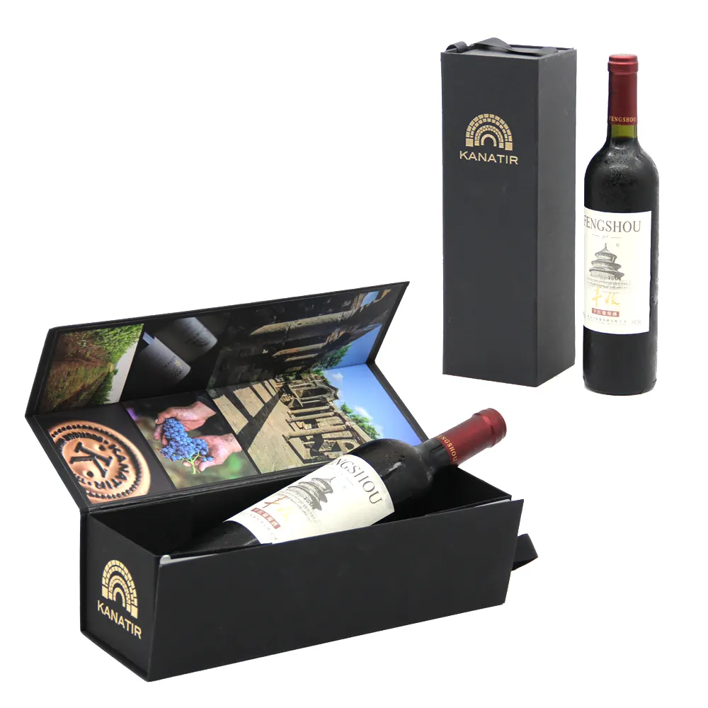 Wijnfles Gift Box Verpakking Wijn Glazen Fles Verpakking Papier Geschenkdoos Gepersonaliseerde Magnetische Vouwen Custom Luxe Wijn Doos