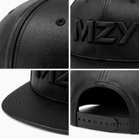 Topi Snapback Premium Kulit PU 6 Panel Pinggiran Datar Logo 3D Puff Gaya Jalanan Mewah
