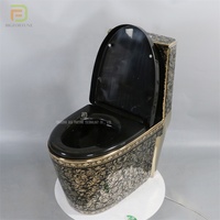 WC monobloc en céramique noir et or, à chasse directe, pour salle de bain de luxe, idéal pour la vente en gros aux hôtels et appartements
