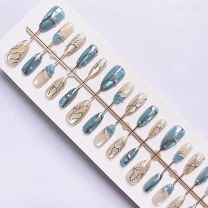 2025 nouveau Design 10 pièces 3D argent ligne modèles <span class=keywords><strong>faux</strong></span> ongles court amande oeil de chat presse sur les ongles pour les filles - Product Image 4