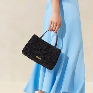 OEM Small Tote in Black Puckered Fabric Custom Lady Mini Hand Bags Luxury Women Clutch Evening Purse Jelly Handbag for Girls