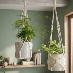 Colgador de Macramé Hecho a Mano para Plantas, Forma Geométrica, Estilo Bohemio, Decoración de Interiores, para Sala de Estar, Colgador de Cuerda Blanca Tejida - Product Image 3