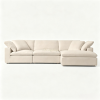 Modulares Weißes Leinen-Wolkensofa mit Chaiselongue, Tiefsitz, Abnehmbarem Bezug, L-förmige Couch für Wohnzimmer