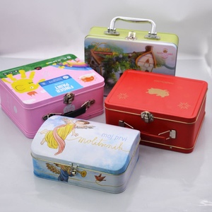 Custom metal container childproof mint tin rectangular lunch box hinged with handle large metal tin lunch box