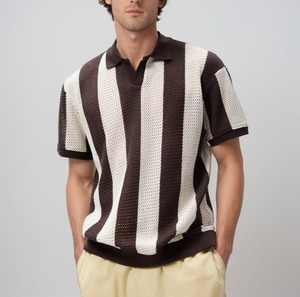 Chemise polo en tricot vintage à rayures en coton Old Money, fournisseur <span class=keywords><strong>de</strong></span> tricots 2026, chemise en tricot italienne à manches courtes personnalisée pour hommes - Product Image 1