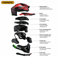 Casque de motocross rouge et noir intégral pour moto tout-terrain avec design graphique