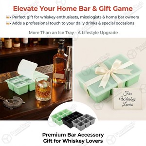Molde de Hielo Cuadrado Grande de Silicona de Grado Alimenticio de Derretimiento Lento con Tapa Apilable para Whisky, Cócteles y Bar en Casa - Product Image 5