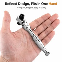 Kunci Pas Ratchet Mini 2-in-1 Otomotif dengan Kepala Fleksibel, Penggerak 1/4, 72-Gigi, Baja Chrome Vanadium, Alat Serbaguna