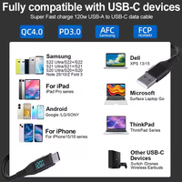 Kabel USB ke Type-C LED Digital 60w Nylon Braided 1m 2m 3m untuk Pengisian Daya Cepat Ponsel