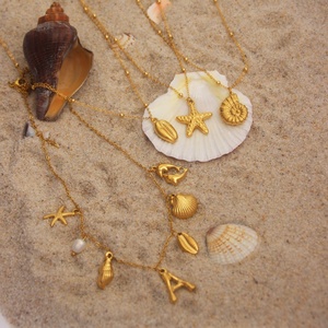 Joyería de Moda, Collar de Acero Inoxidable Chapado en Oro de 18k con Dijes de Estrella, Concha y Letra, Collares de Concha y Estrella de Mar para Mujer - Product Image 2
