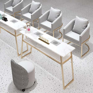 Muebles de Salón de Alta Gama, <span class=keywords><strong>Mesa</strong></span> de Manicura <span class=keywords><strong>con</strong></span> Textura de Mármol Blanco, <span class=keywords><strong>con</strong></span> Estante de Almacenamiento y Doble Orificio de Aspiración - Product Image 4