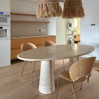Table à manger ronde en pierre moderne personnalisée Newstar Natural Travertine avec pieds en travertin