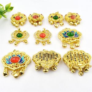 Collar con Colgante de Estilo Antiguo con Gota de Aceite Dorada, <span class=keywords><strong>Loto</strong></span>, Candado Ruyi con Campana, <span class=keywords><strong>Sutra</strong></span> <span class=keywords><strong>del</strong></span> Corazón con el Carácter Fu, Collar DIY, Cadena para Suéter - Product Image 4