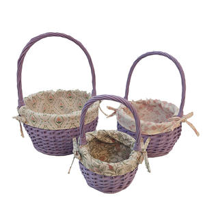 Panier-cadeau en osier en gros avec poignée, panier de rangement en saule tissé à la main avec tissu - Product Image 5